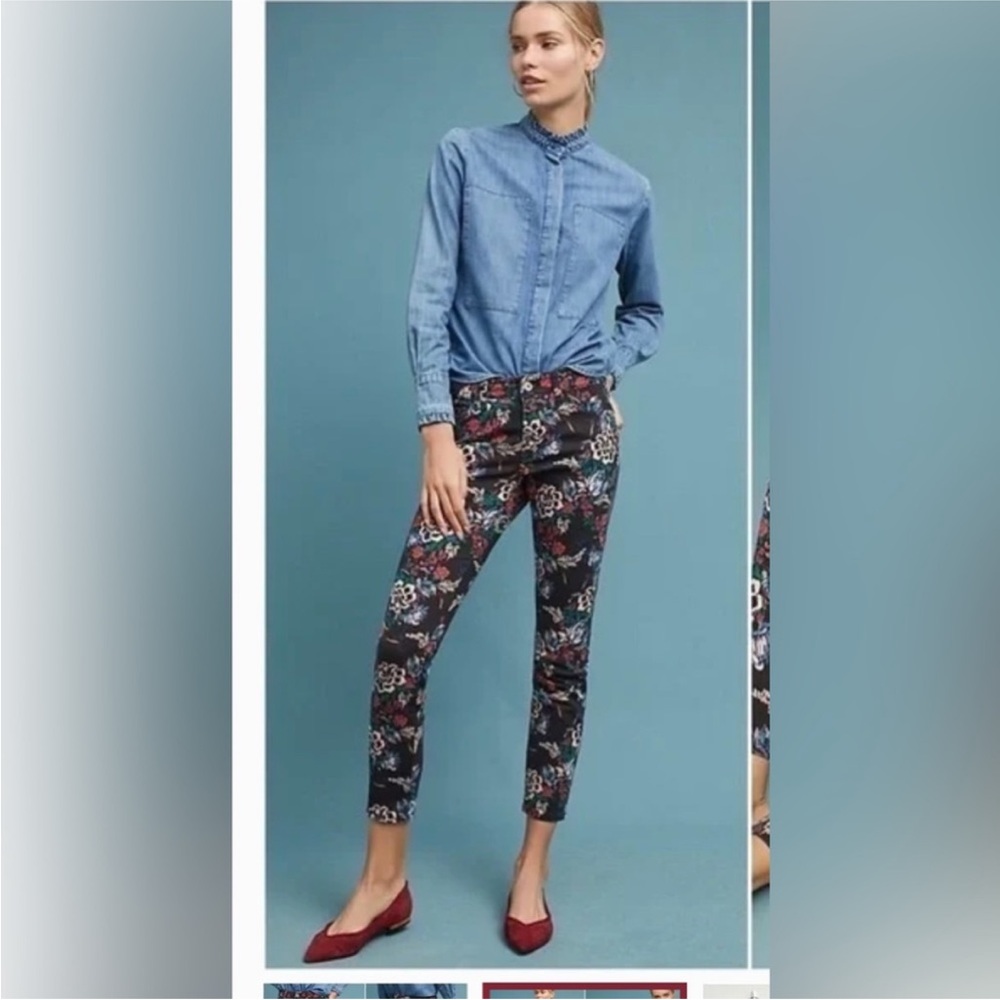 Anthropologie Pilcro & Letterpress Mid Rise Skinny Jeans Floral size 28 - Picture 2 of 8